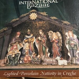 Nativity Scene with Gold and Brown Accents by International Wood Stable